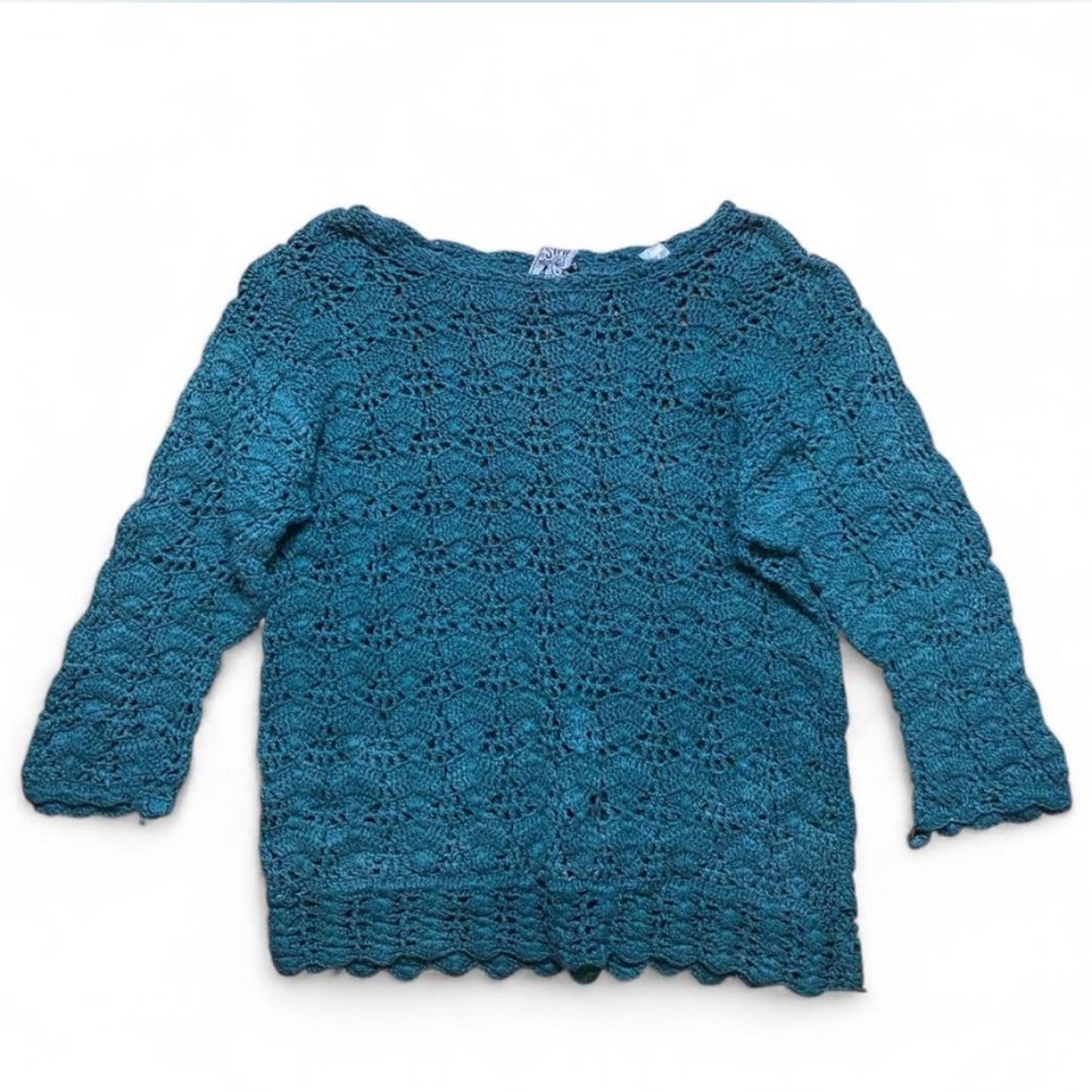 vintage handmade teal crochet boho top